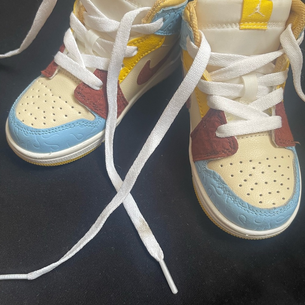 Jordan Kids Sneakers in Blue, Yellow, and Brown